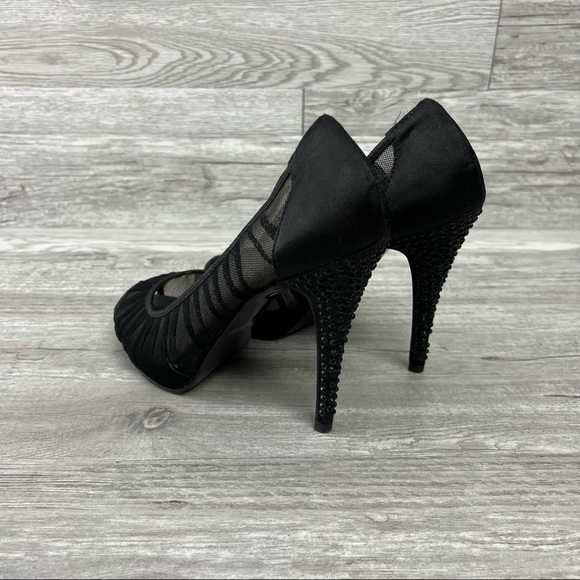 Mixx Shuz Amparo Pumps Size 7.5 Womens Black Mesh Rhinestone Platform High Heels - Picture 3 of 8